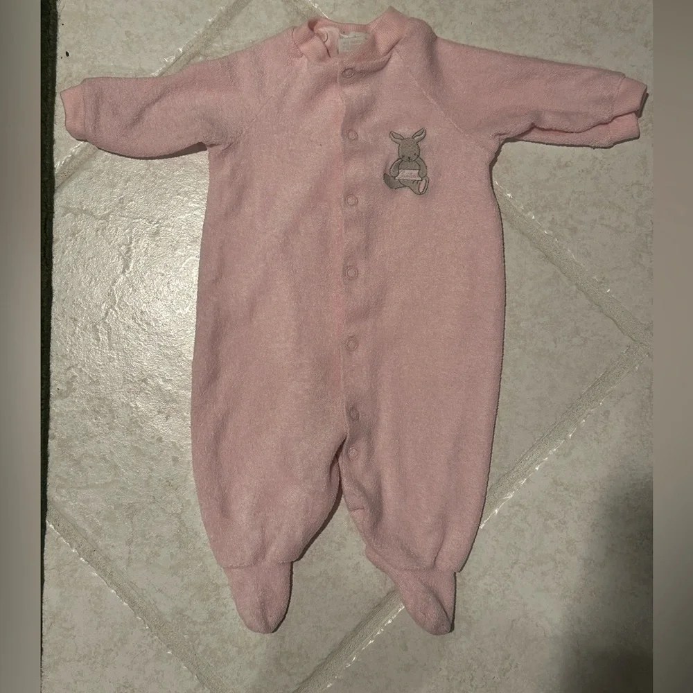 Vintage Carters Pink Fleece Footed Sleeper Bunny Embroidered Cozy Y2K 0-3 Months